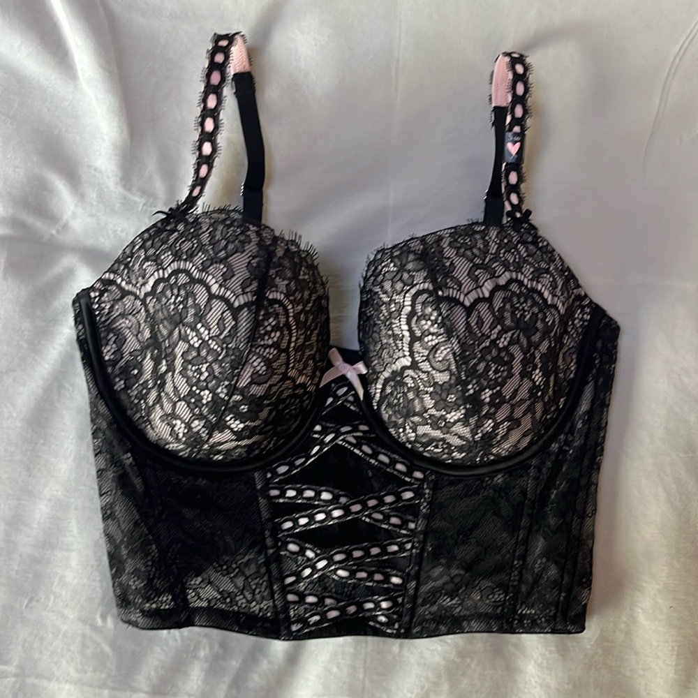 Victoria’s Secret Dream Angels Lightly Lined Lace Corset  Pink & Black Small DD